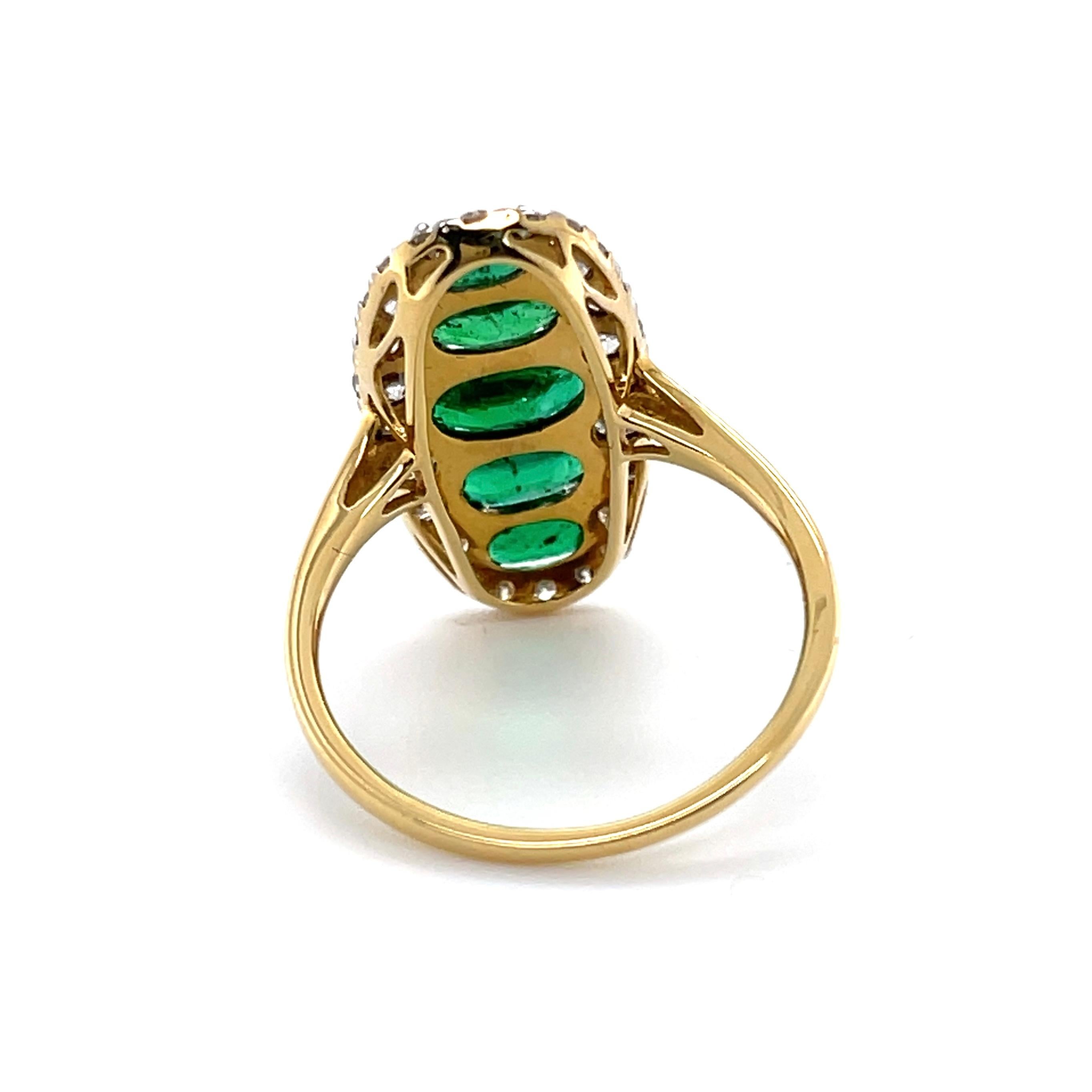For Sale:  18ct Yellow Gold 5 Stone Emerald and Diamond Navette Dress Ring 4