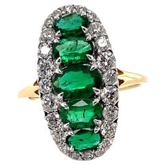 18ct Yellow Gold 5 Stone Emerald and Diamond Navette Dress Ring