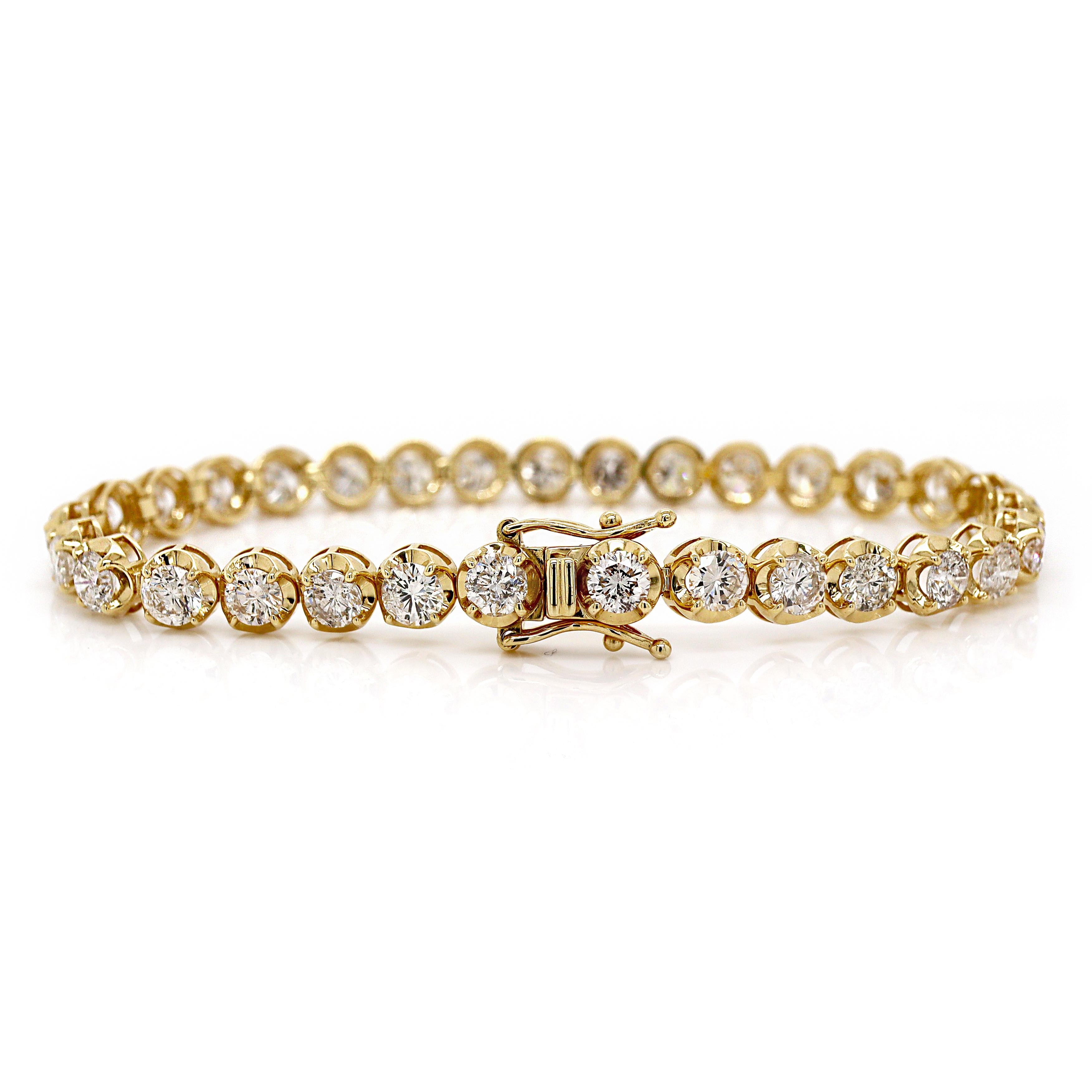 18CT Yellow Gold 8.00CT Diamond Tennis Bracelet In New Condition For Sale In Sydney, NSW