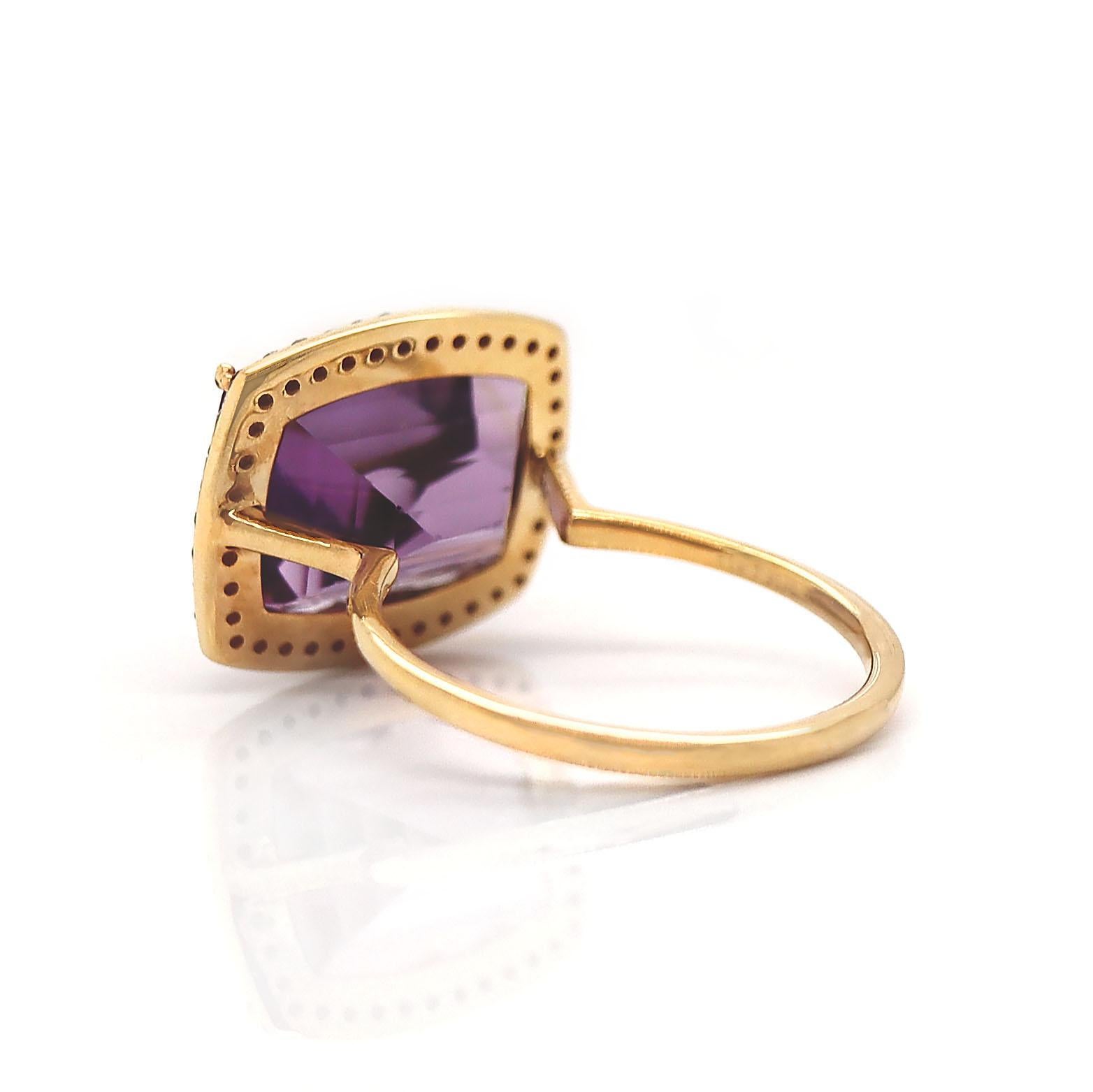 Cushion Cut 18CT Yellow Gold Amethyst And Diamond Cocktail Ring For Sale