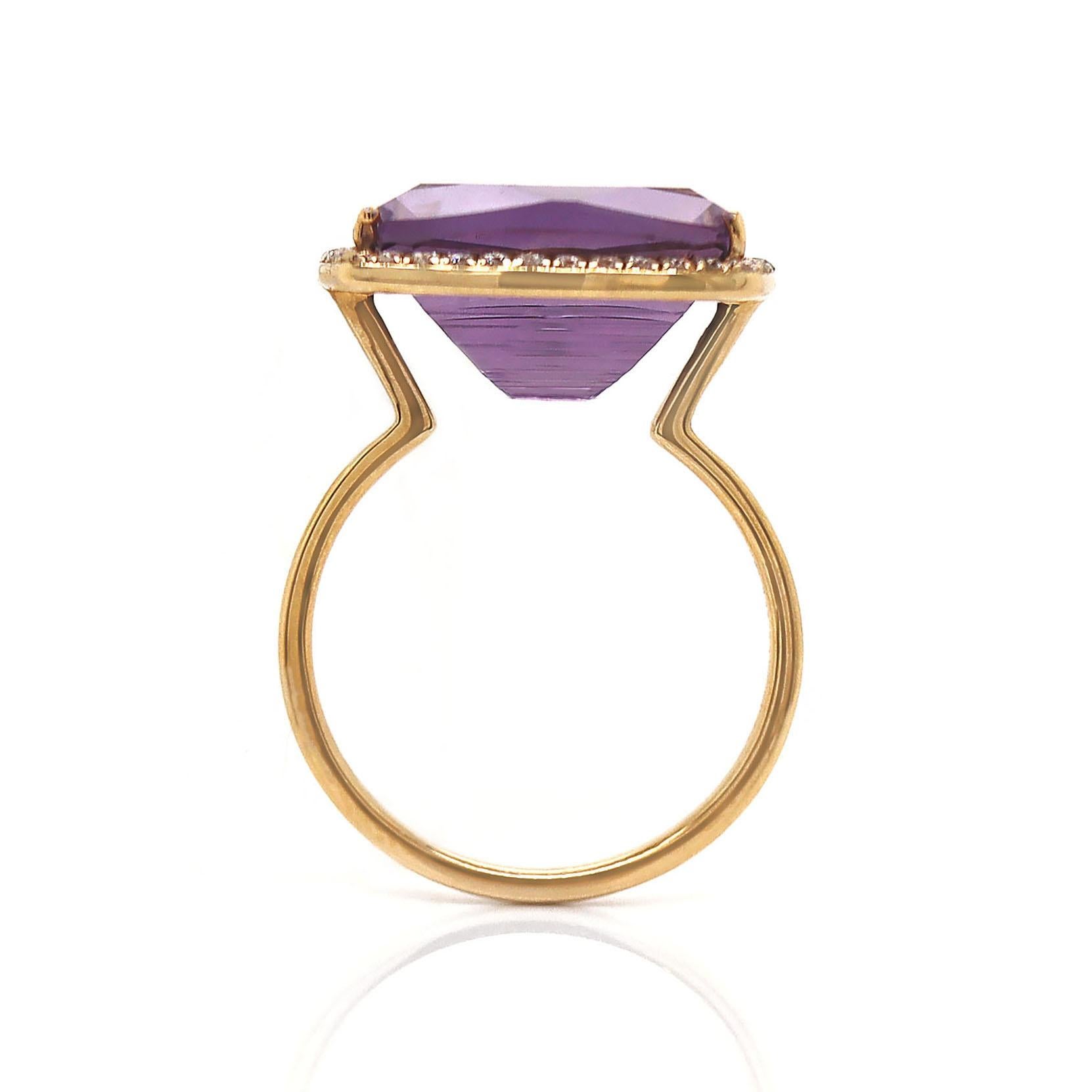 18CT Yellow Gold Amethyst And Diamond Cocktail Ring For Sale 2
