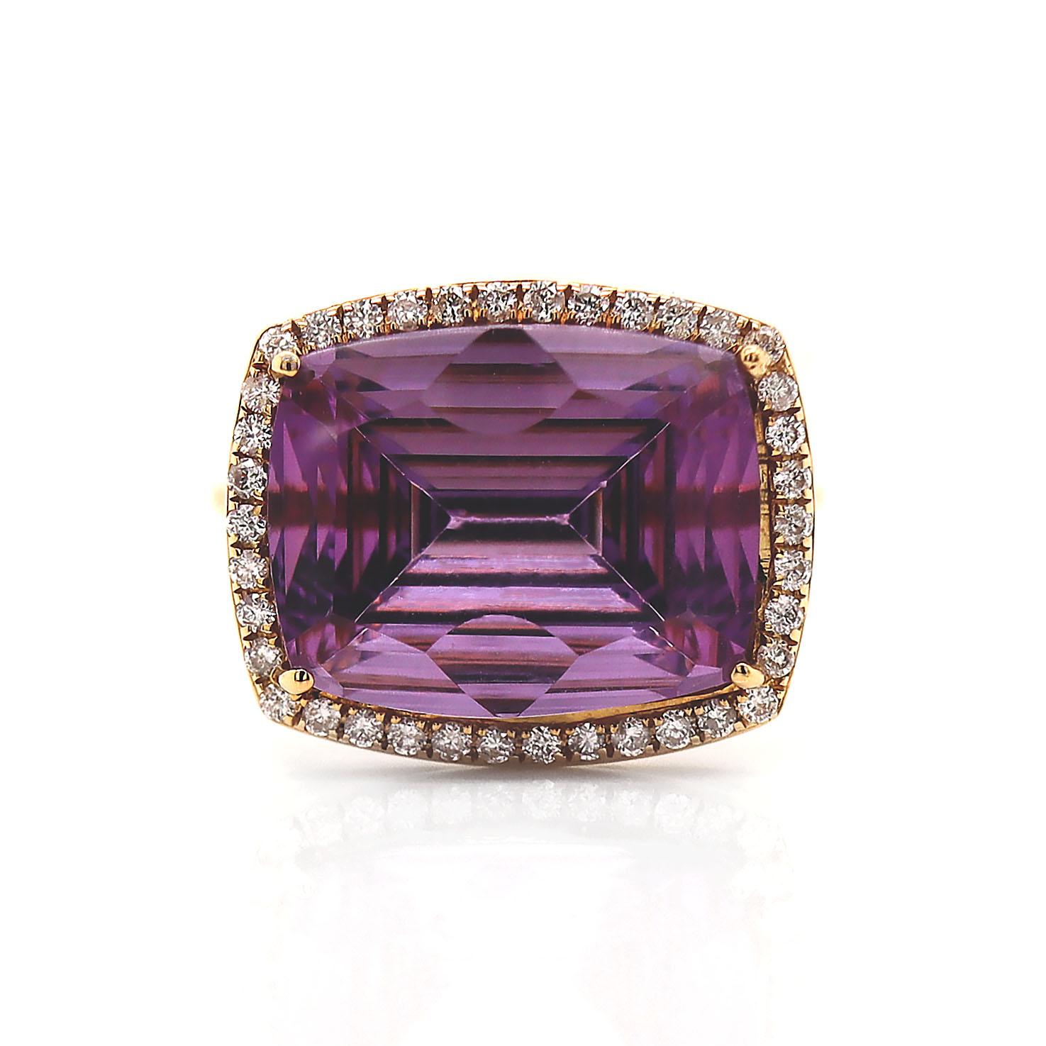 18CT Yellow Gold Amethyst And Diamond Cocktail Ring For Sale 4