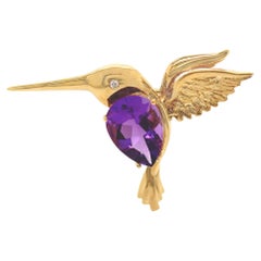Broche colgante convertible de amatista y diamante en oro amarillo de 18 quilates