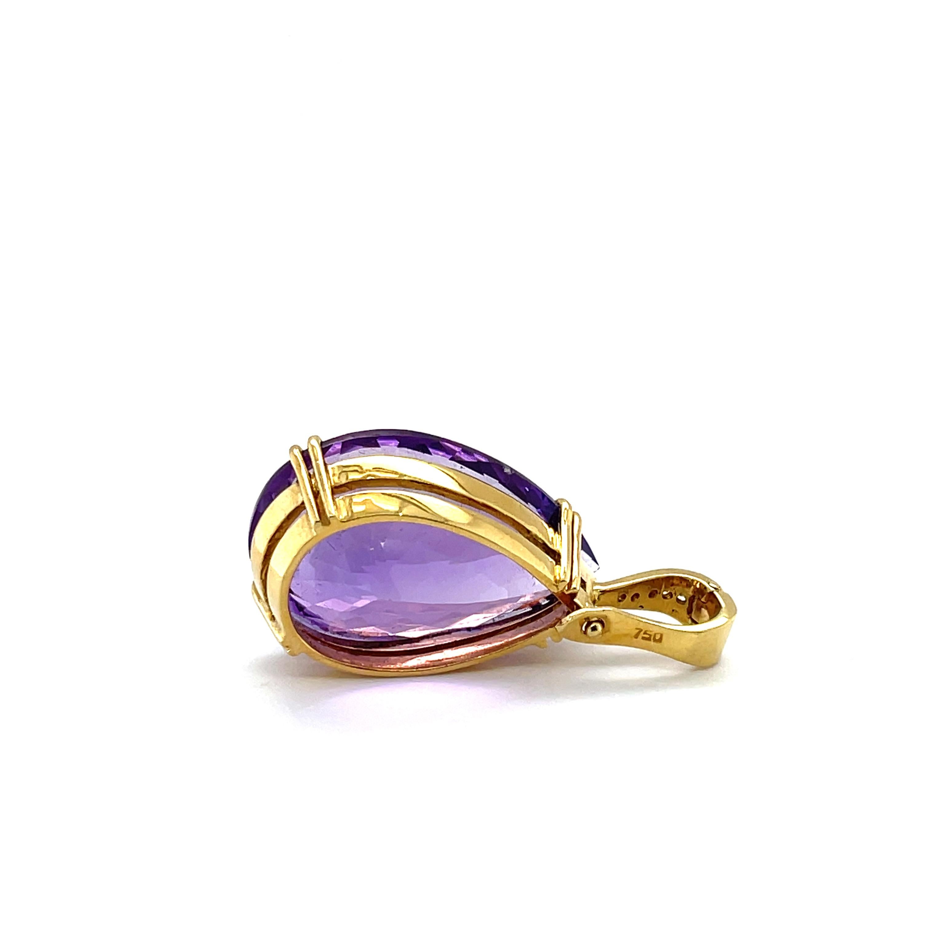 Contemporary 18ct Yellow Gold Amethyst and Diamond Pendant For Sale