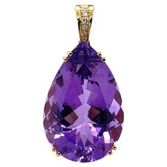 18ct Yellow Gold Amethyst and Diamond Pendant