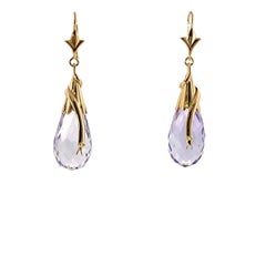 18ct Yellow Gold Amethyst Drop Earrings