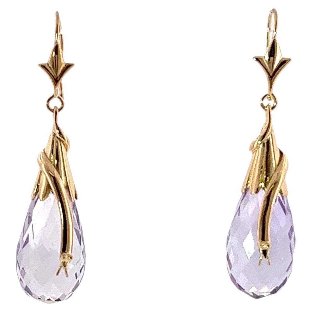 18ct Yellow Gold Amethyst Drop Earrings