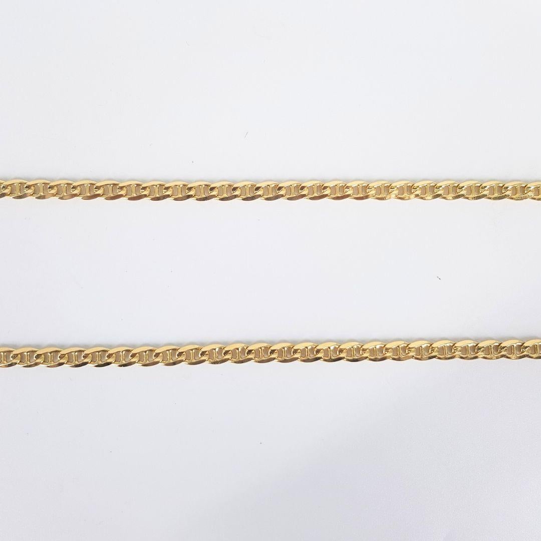 Extraordinary
Chain Attributes: 
Weight:			38gram 
Metal Colour:		Yellow gold
Metal:			18ct 
Chain measurements:
Length:                           	601mm
Width: 			5mm

