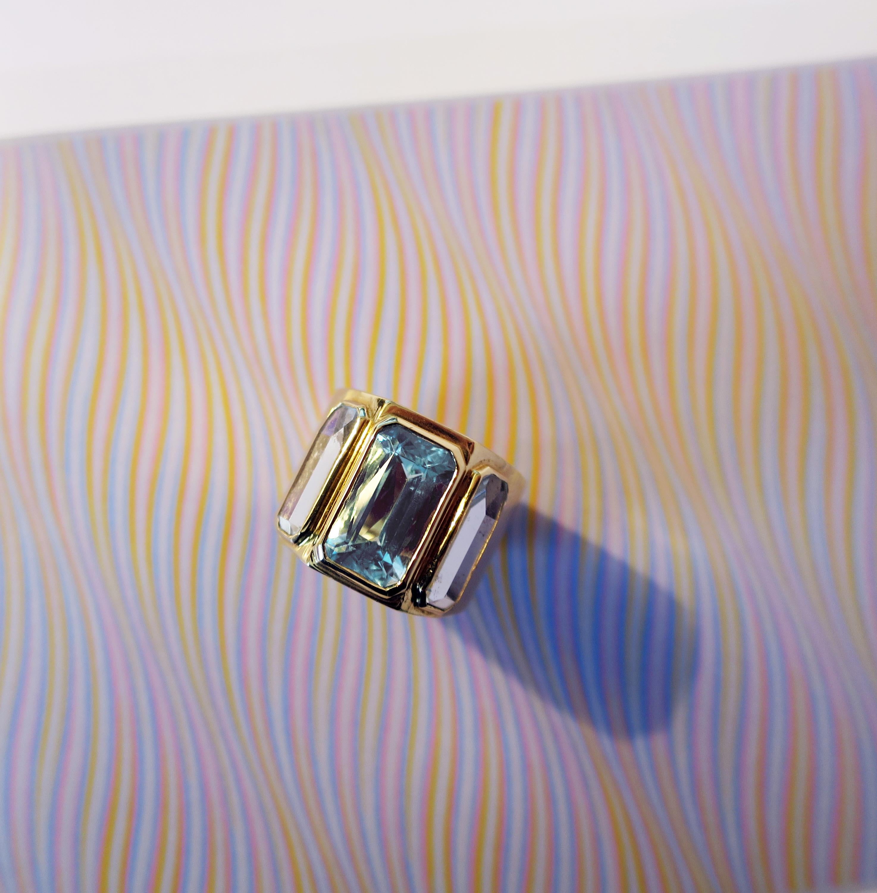 18ct Yellow Gold and Aquamarine Cocktail Ring For Sale 6