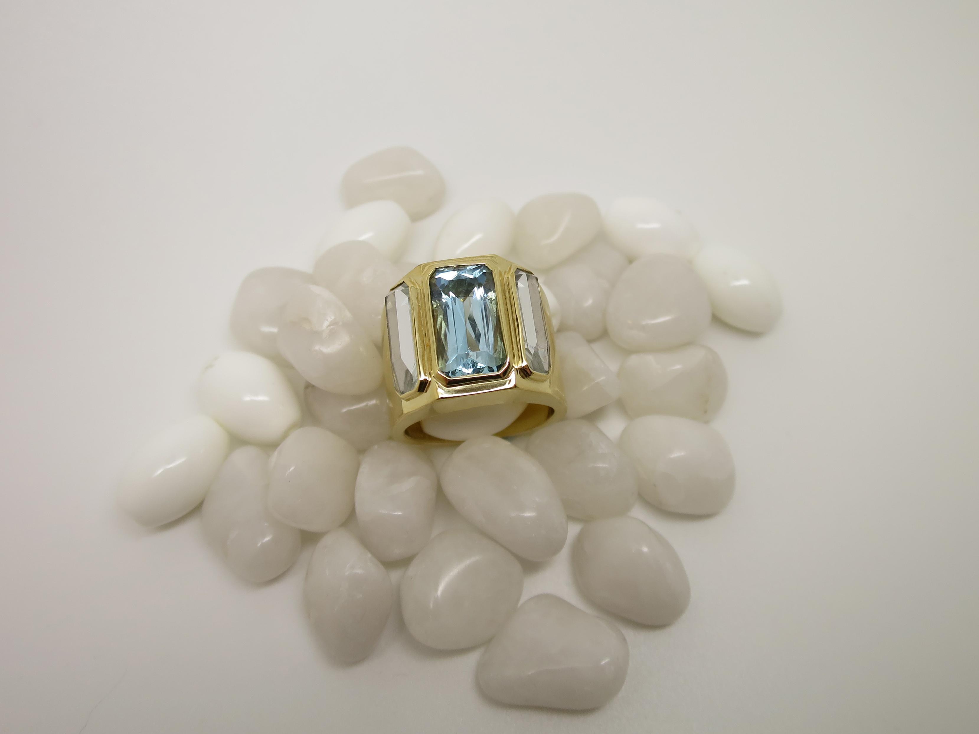 18ct Yellow Gold and Aquamarine Cocktail Ring For Sale 7
