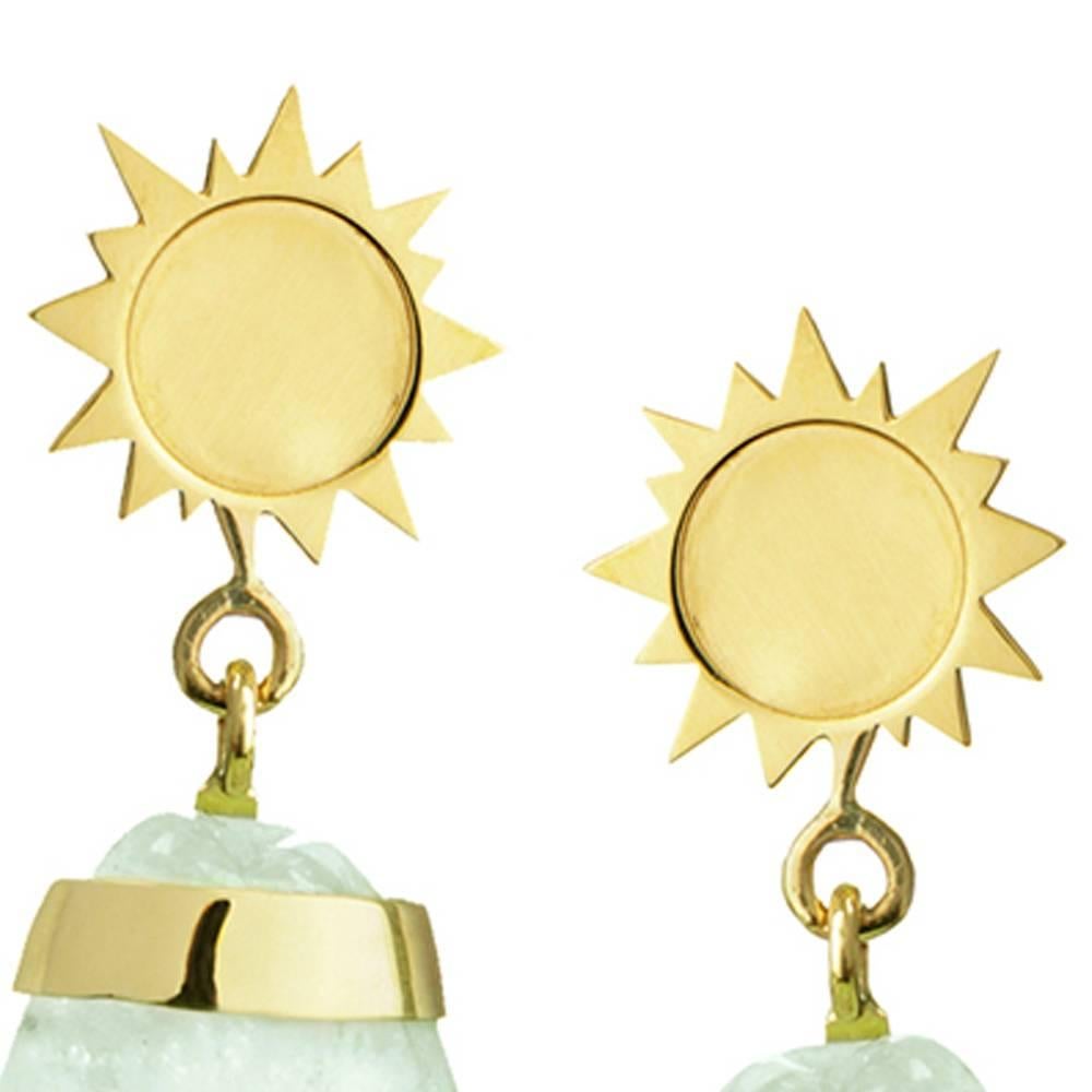 18ct Yellow Gold and Aquamarine 'Sun Drop' Pebble Earrings In New Condition For Sale In London, GB
