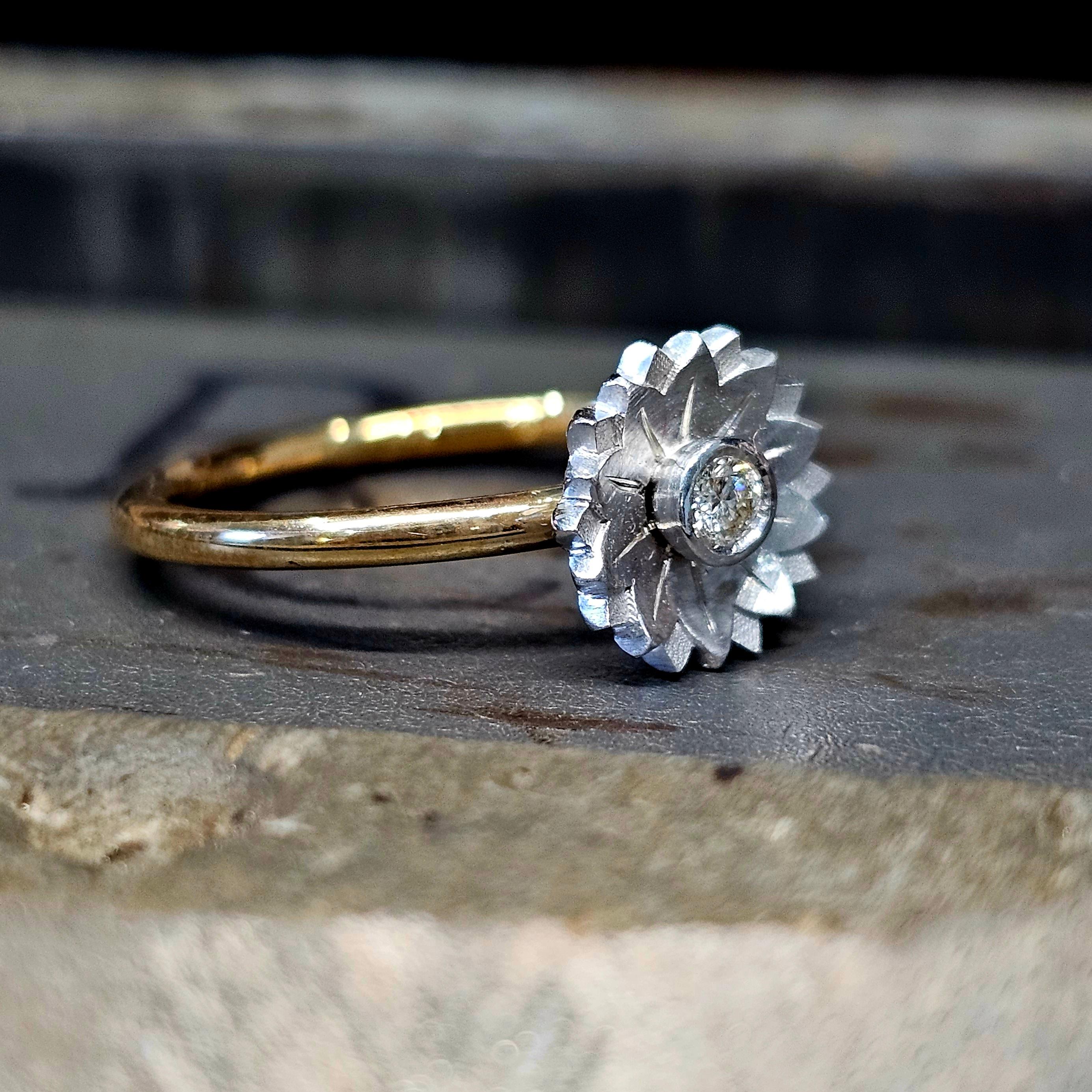 For Sale:  18ct Yellow Gold and Diamond Flower Ring 