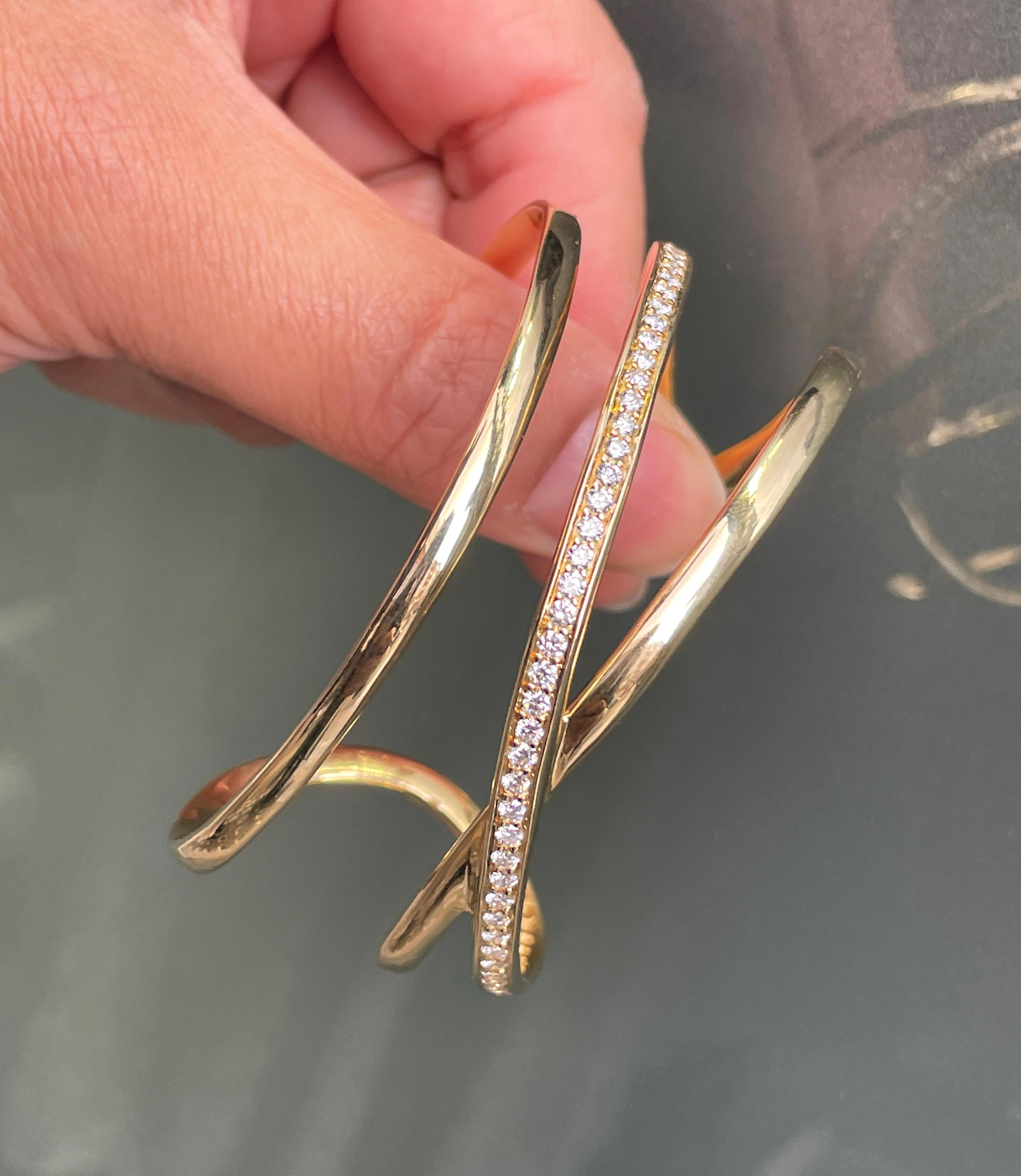 Modern 18ct Yellow Gold and Diamond Tiffany & Co. Cuff Bangle  For Sale
