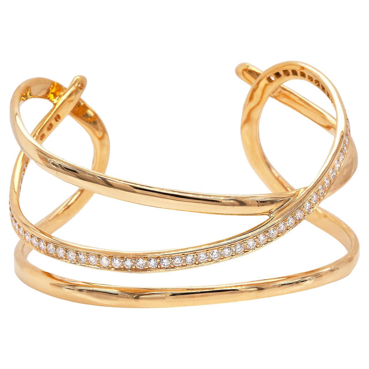 18ct Yellow Gold and Diamond Tiffany & Co. Cuff Bangle  For Sale