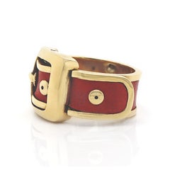 18CT Yellow Gold And Leather Vintage Buckle Ring
