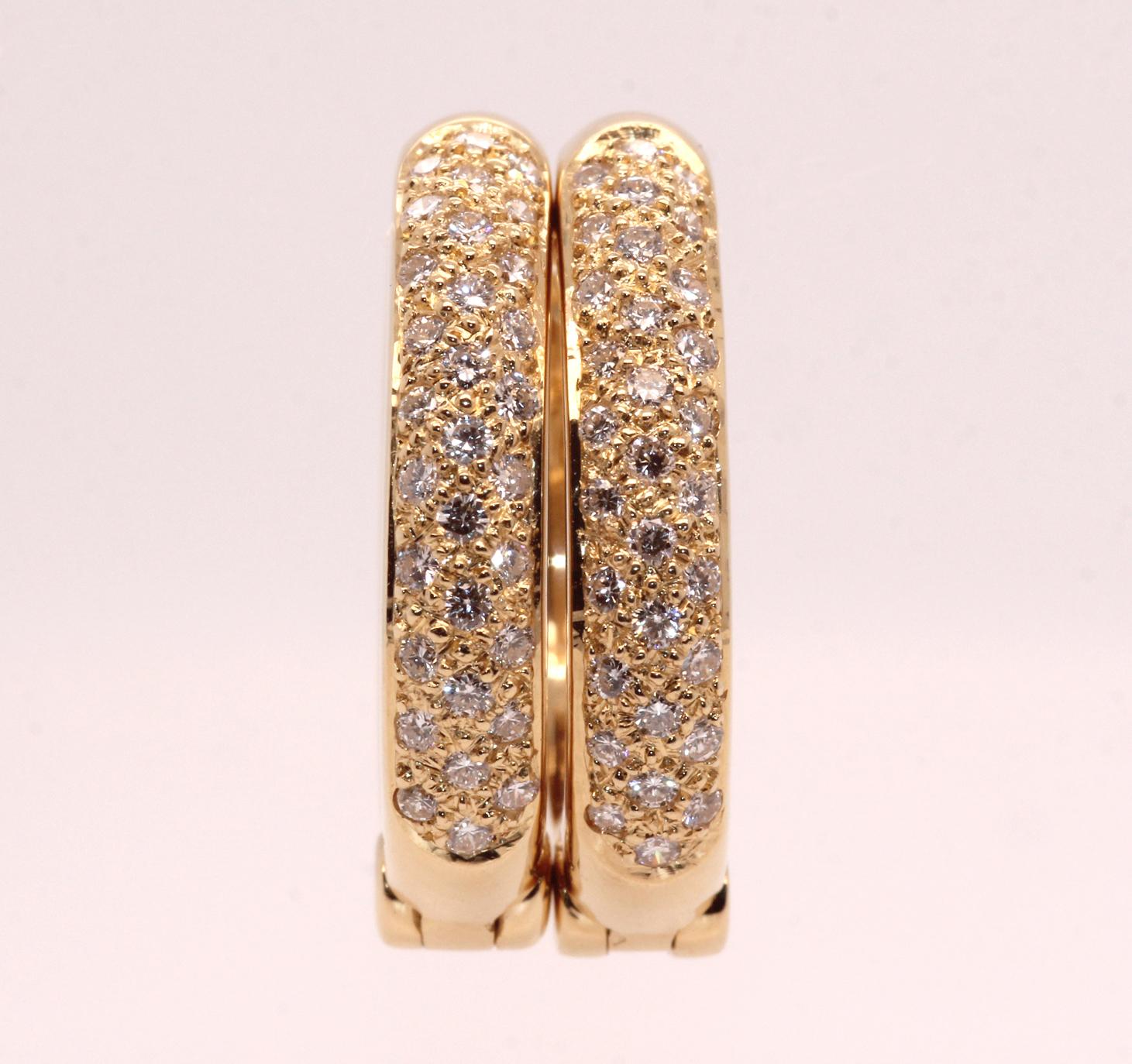 Round Cut 18ct yellow gold and pave diamond hoop earrings 0.32ct For Sale
