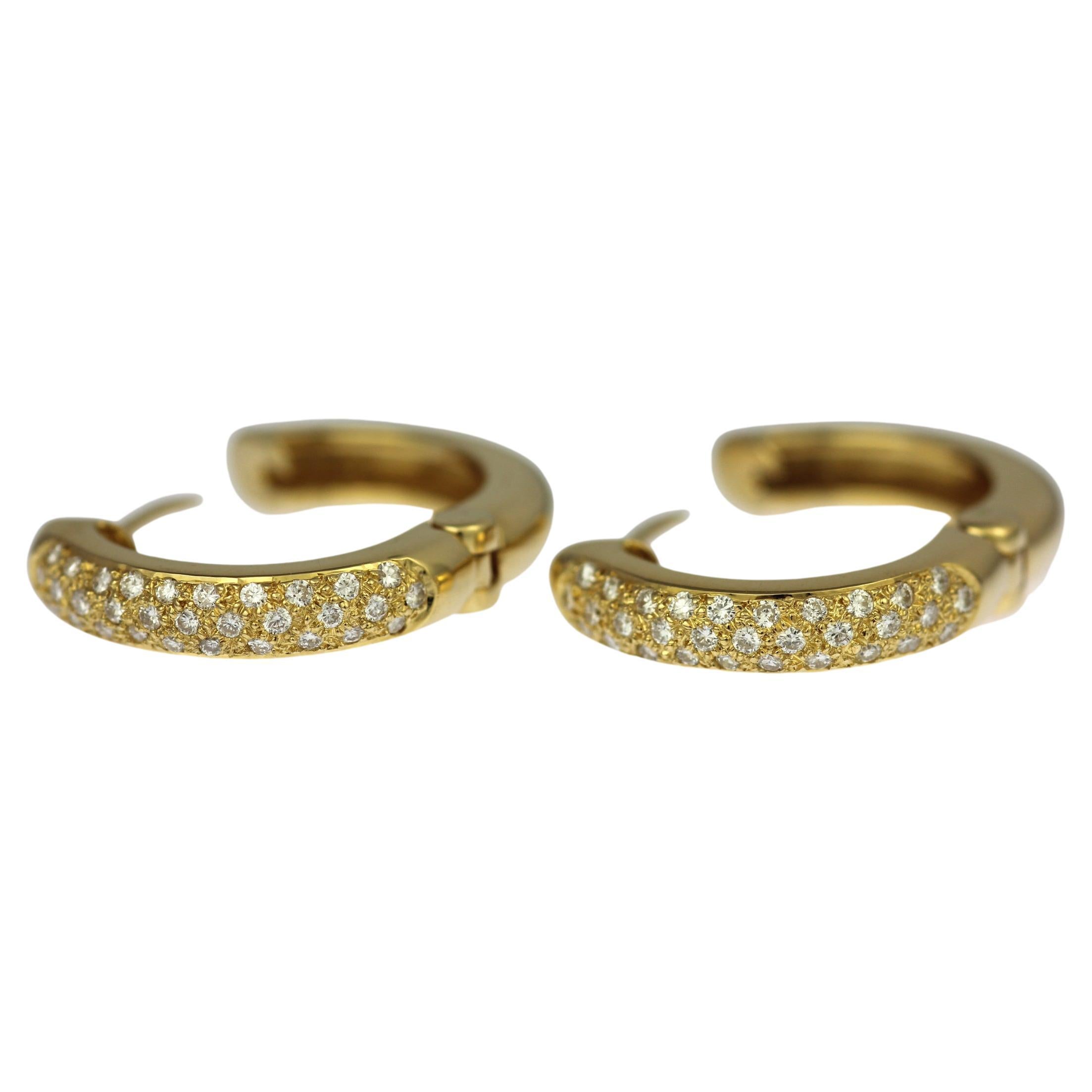 18ct yellow gold and pave diamond hoop earrings 0.32ct For Sale