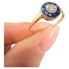 18ct Yellow Gold and Platinum 1920s Art Deco Sapphire and Diamond Target Ring