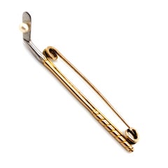 18ct Yellow gold and platinum art deco golf brooch badge with cultured pearl