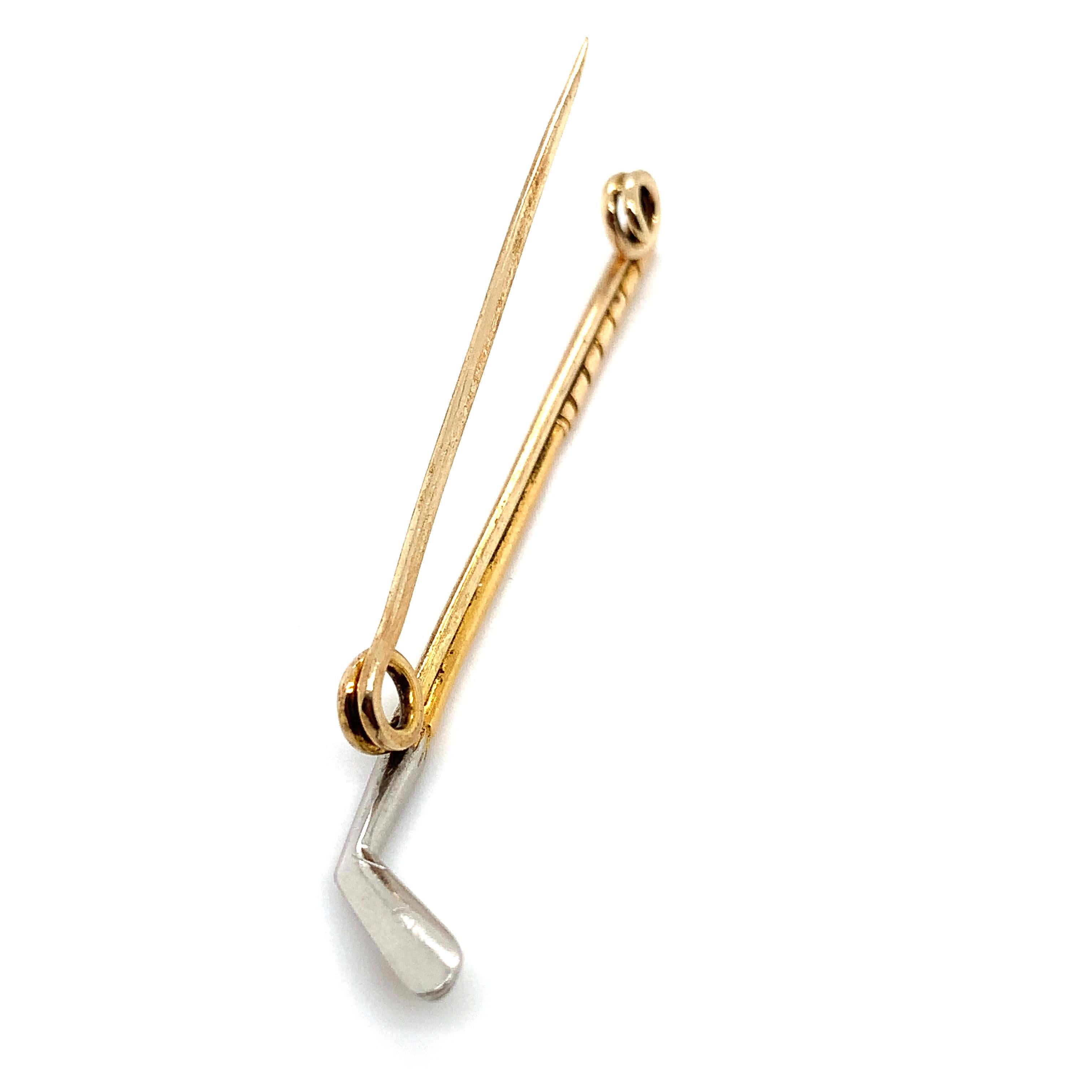 18ct Yellow gold and platinum art deco golf brooch badge with cultured pearl For Sale 2