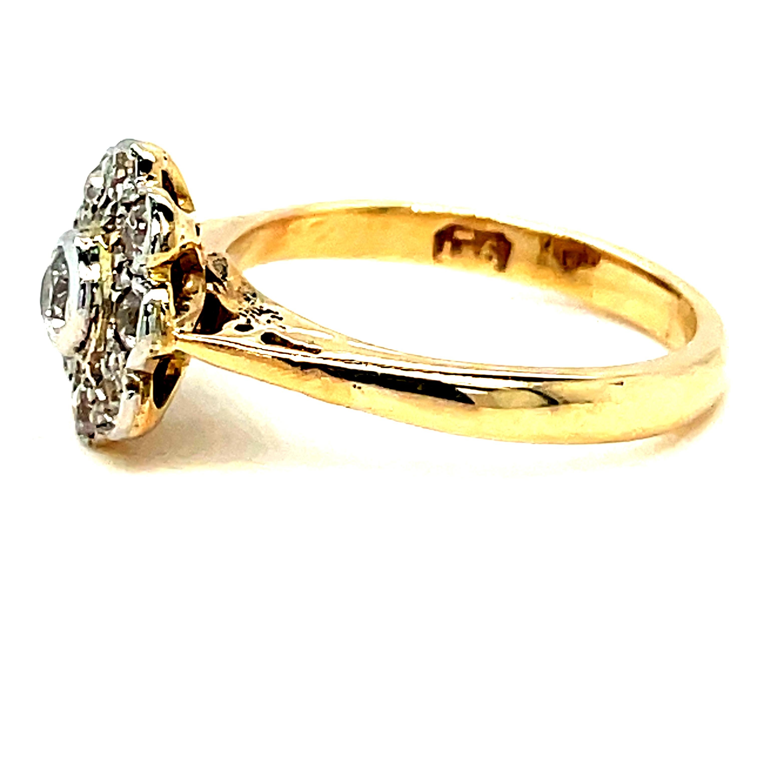 Women's 18ct  Yellow Gold and Platinum Diamond Daisy Cluster Ring For Sale