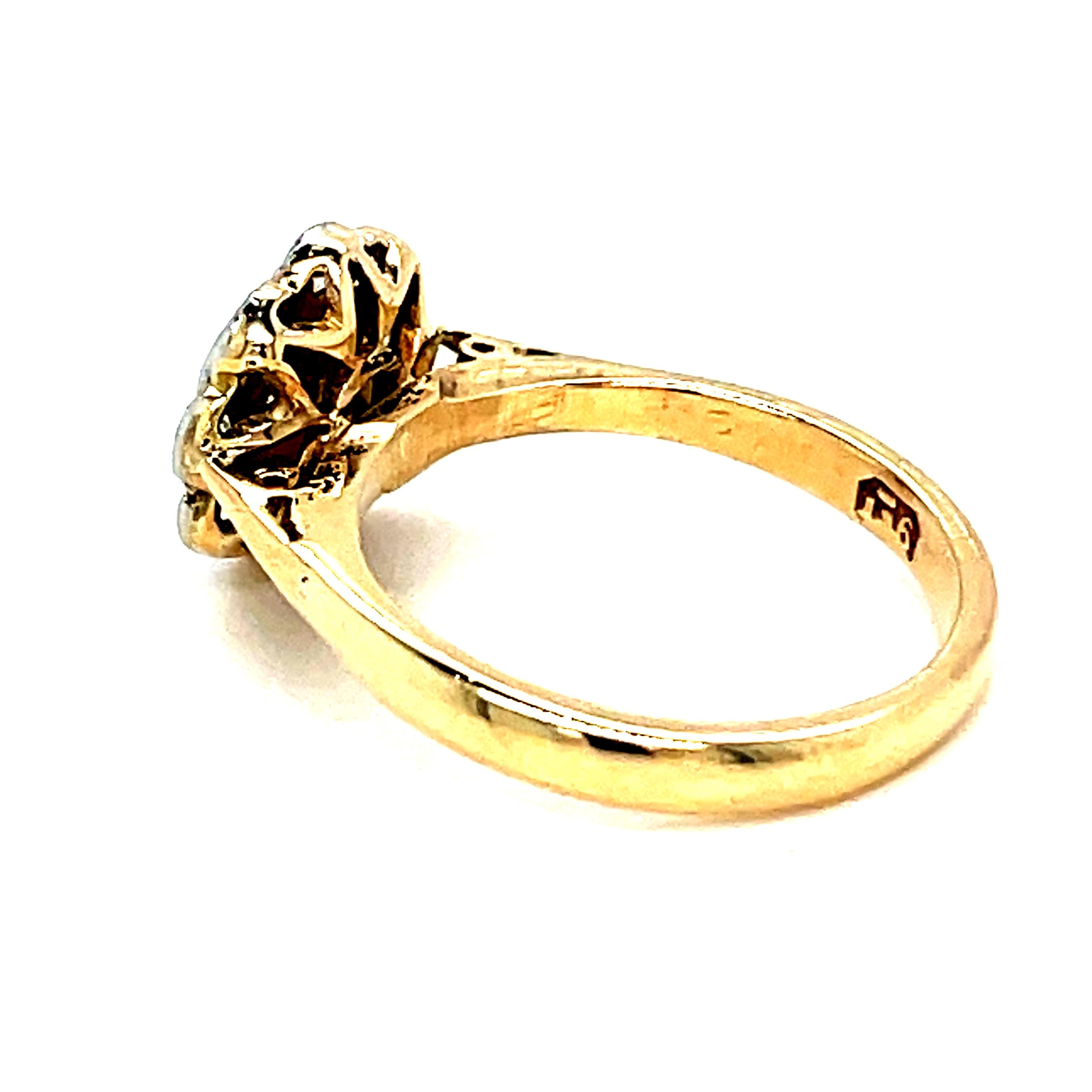 18ct  Yellow Gold and Platinum Diamond Daisy Cluster Ring For Sale 1