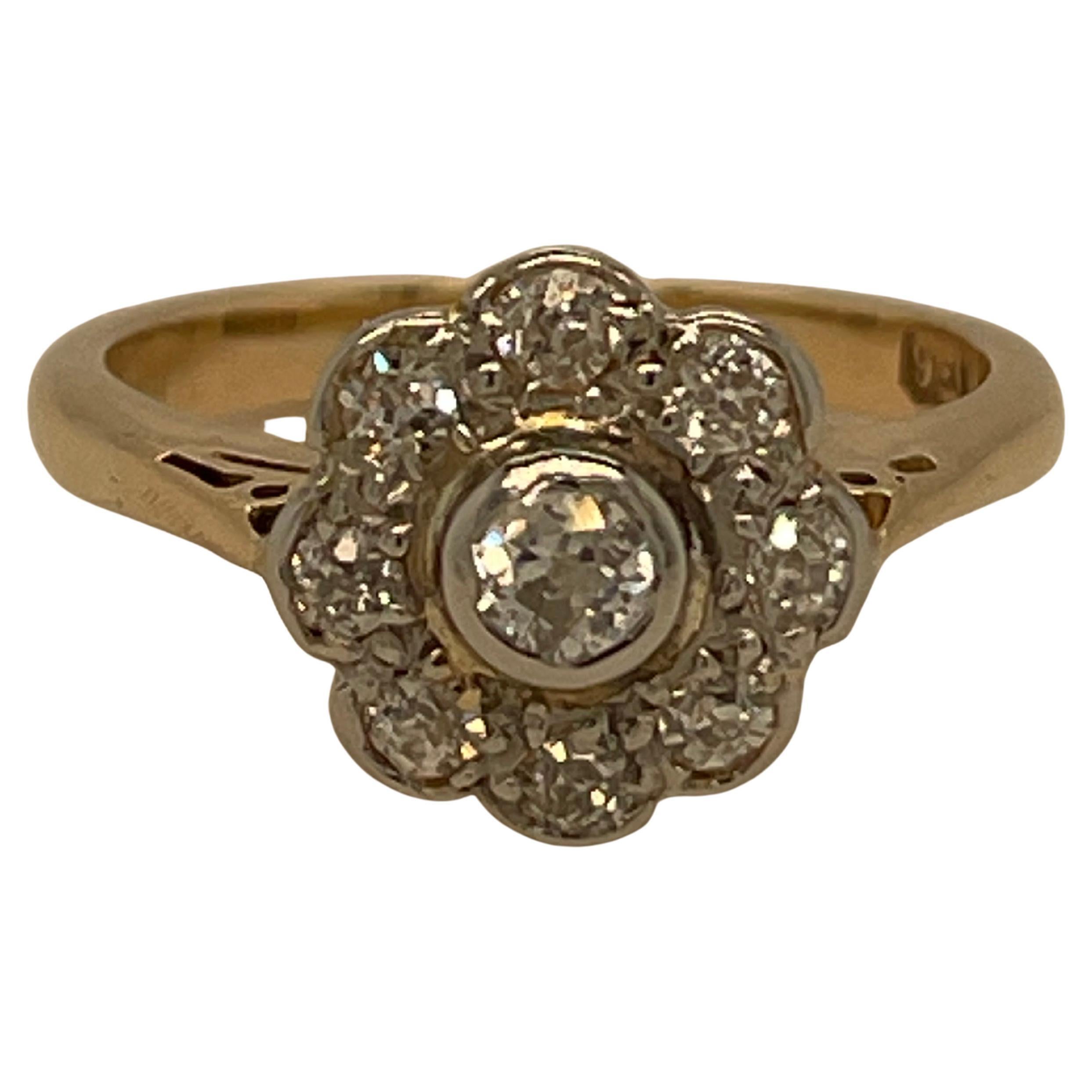 18ct  Yellow Gold and Platinum Diamond Daisy Cluster Ring
