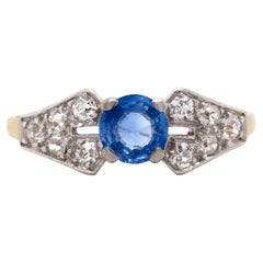 18ct Yellow Gold and Platinum Sapphire and Diamond 1930s Engagement Ring