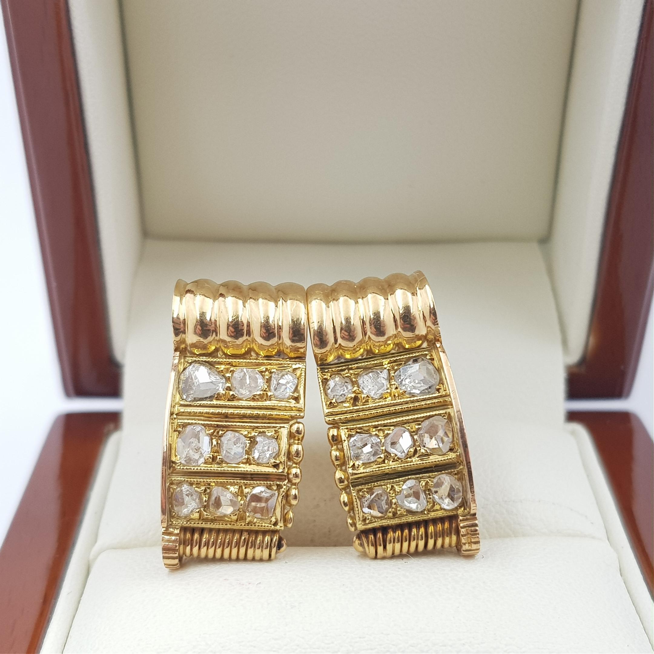 18ct Yellow Gold Antique Rose Cut Diamond Earrings Val $8050 AUD In Good Condition For Sale In FORTITUDE VALLEY, QLD