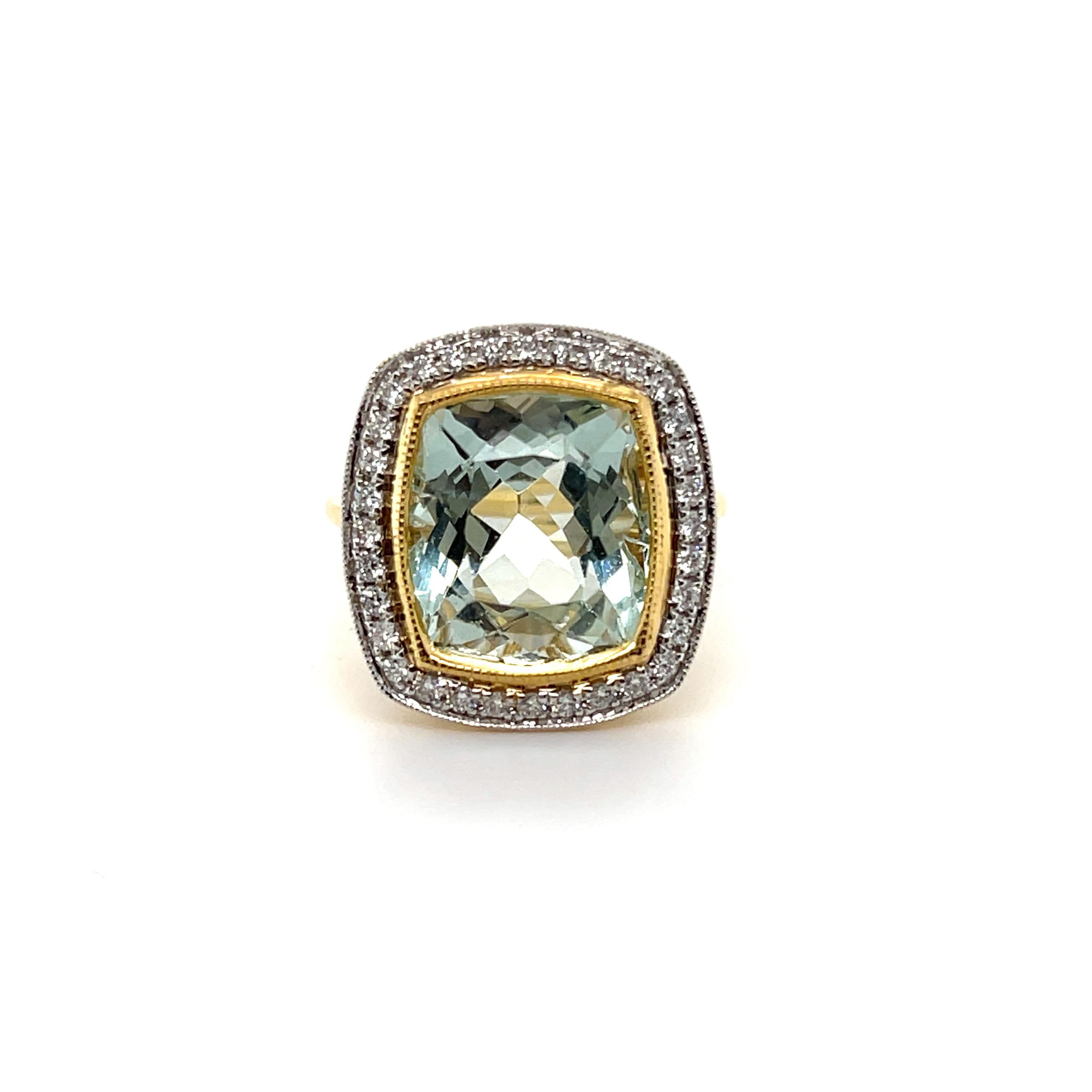 For Sale:  18ct Yellow Gold Aquamarine and Diamond Ring 2