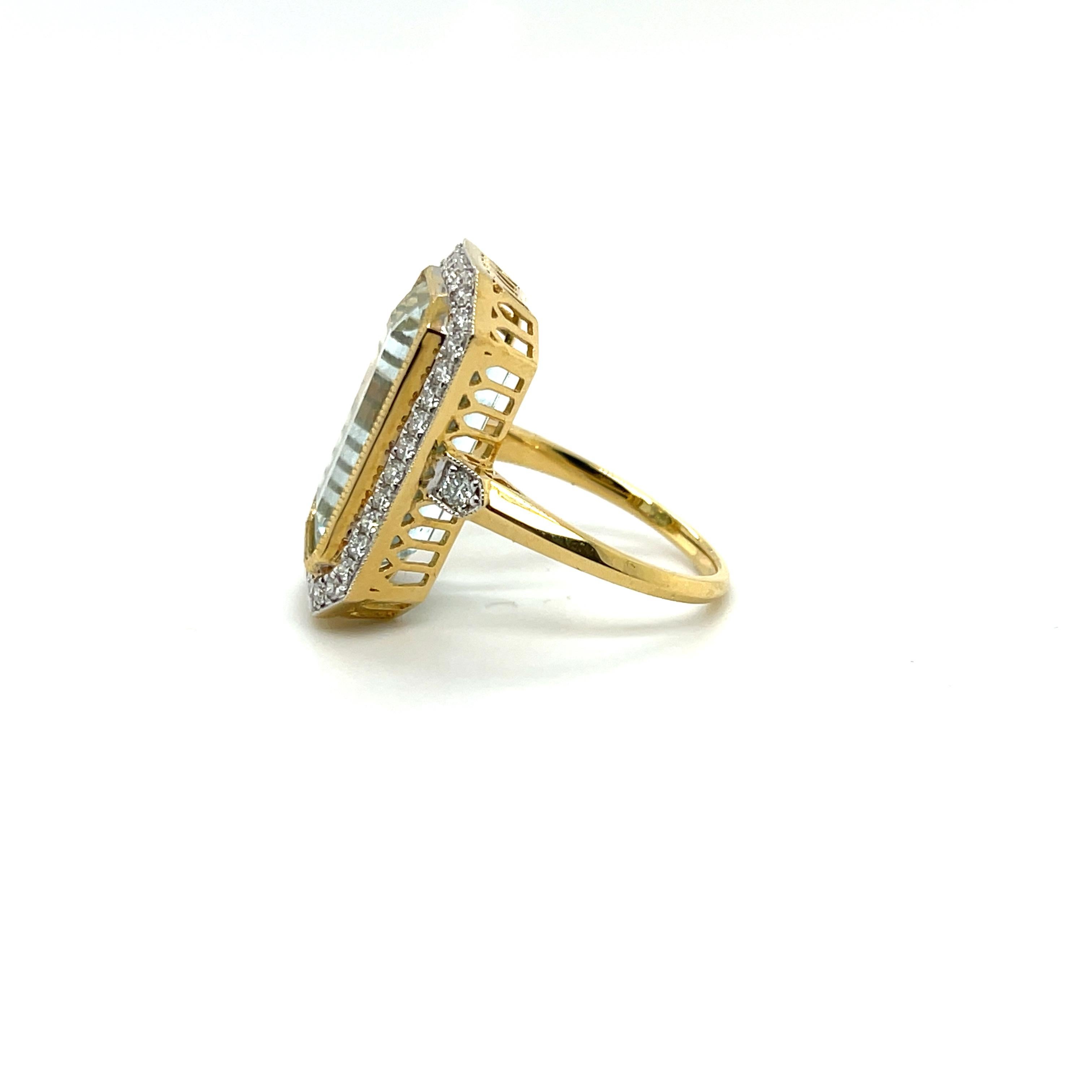 Aquamarine and Diamonds, gorgeously crafted with eighteen karat yellow gold , complimented by a stunning polished finish design. 


Item 1
One ladies - 18ct yellow gold dress ring, narrow, high half round, parallel shank with open
back, rub over