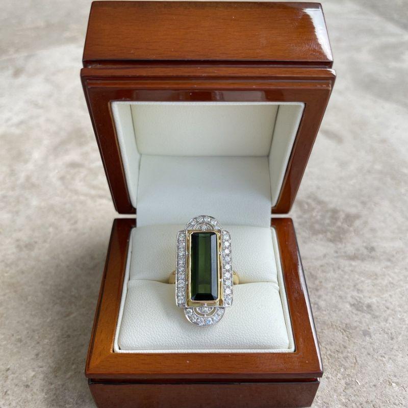 For Sale:  18ct Yellow Gold Art Deco Style Tourmaline and Diamond Ring 7