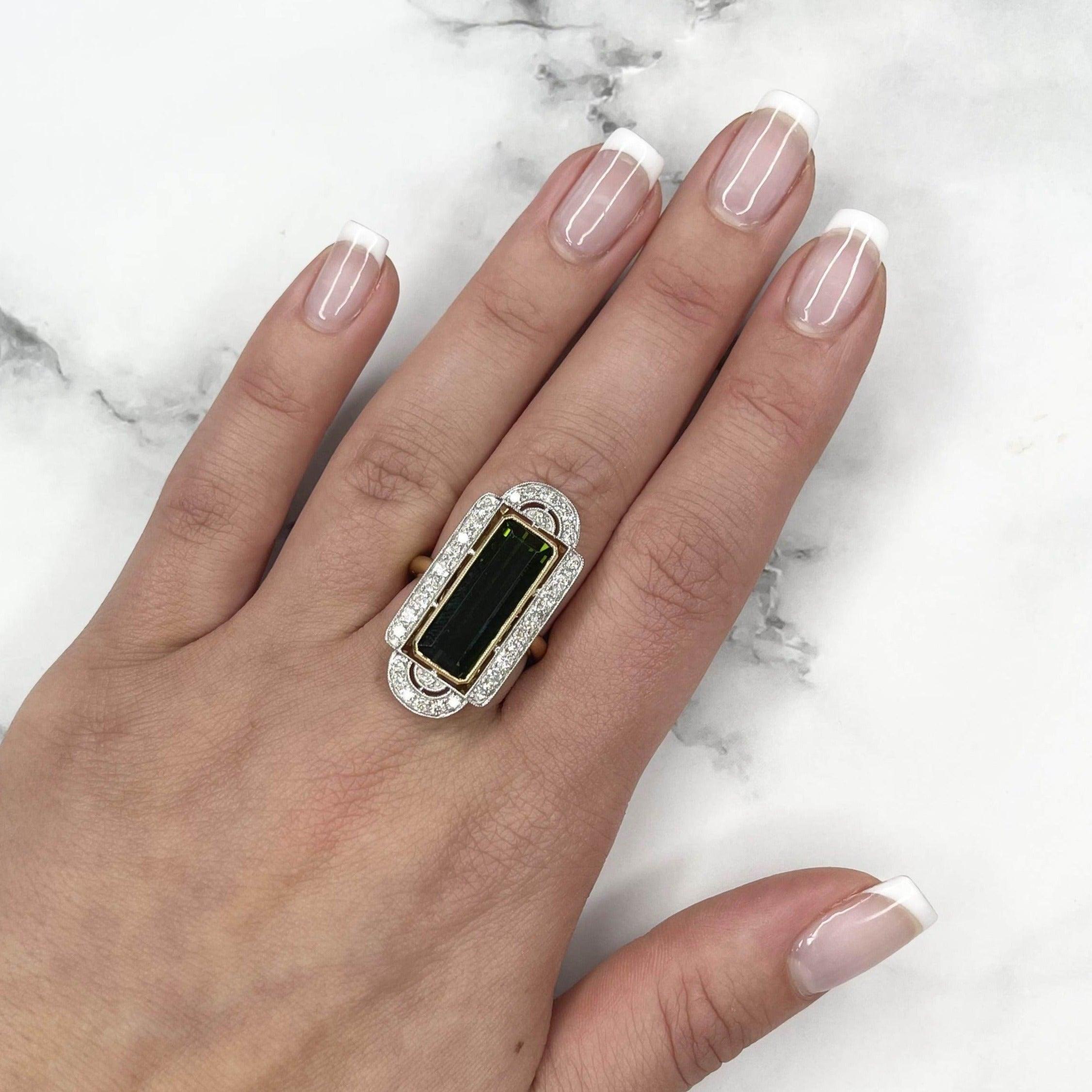 For Sale:  18ct Yellow Gold Art Deco Style Tourmaline and Diamond Ring 5