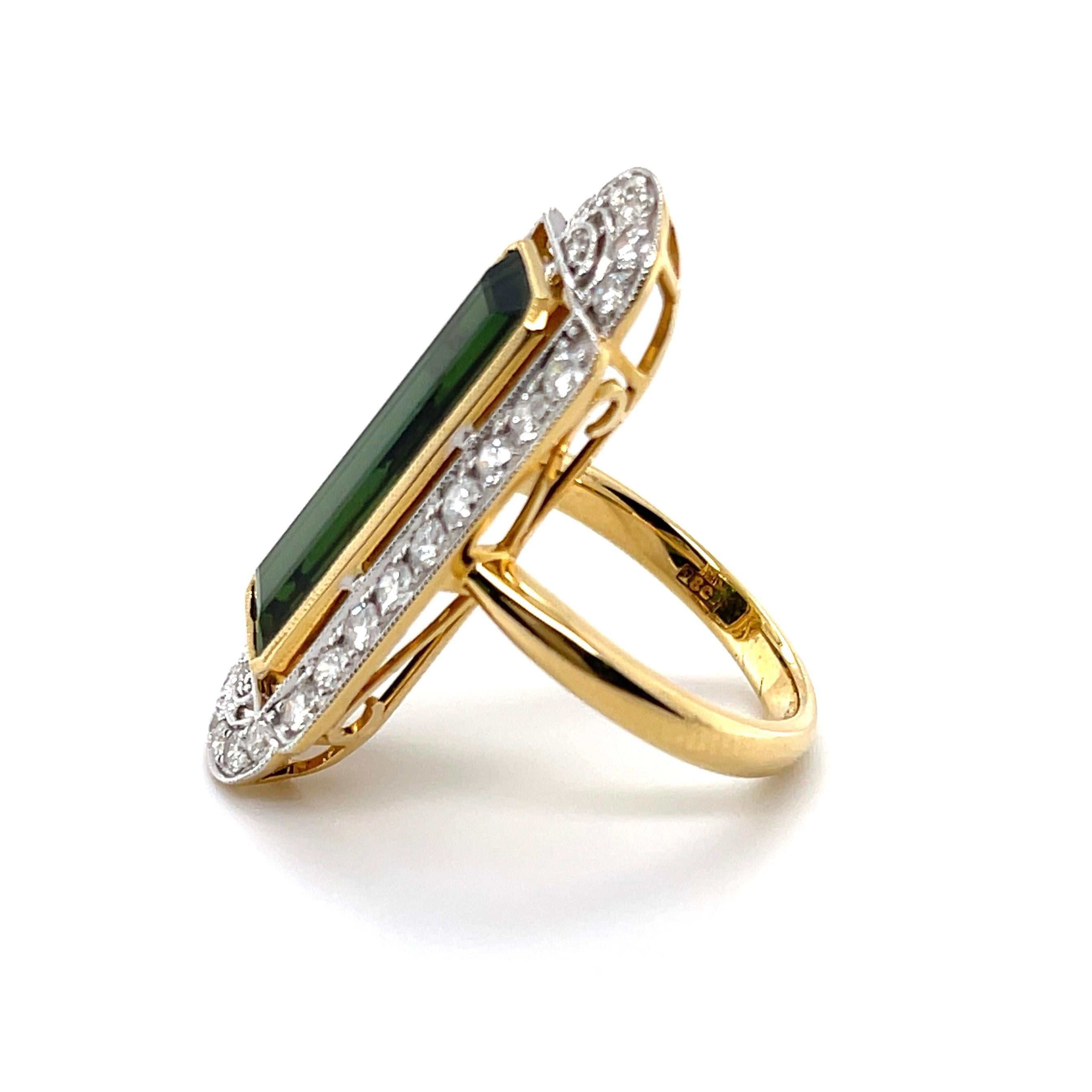 For Sale:  18ct Yellow Gold Art Deco Style Tourmaline and Diamond Ring 2