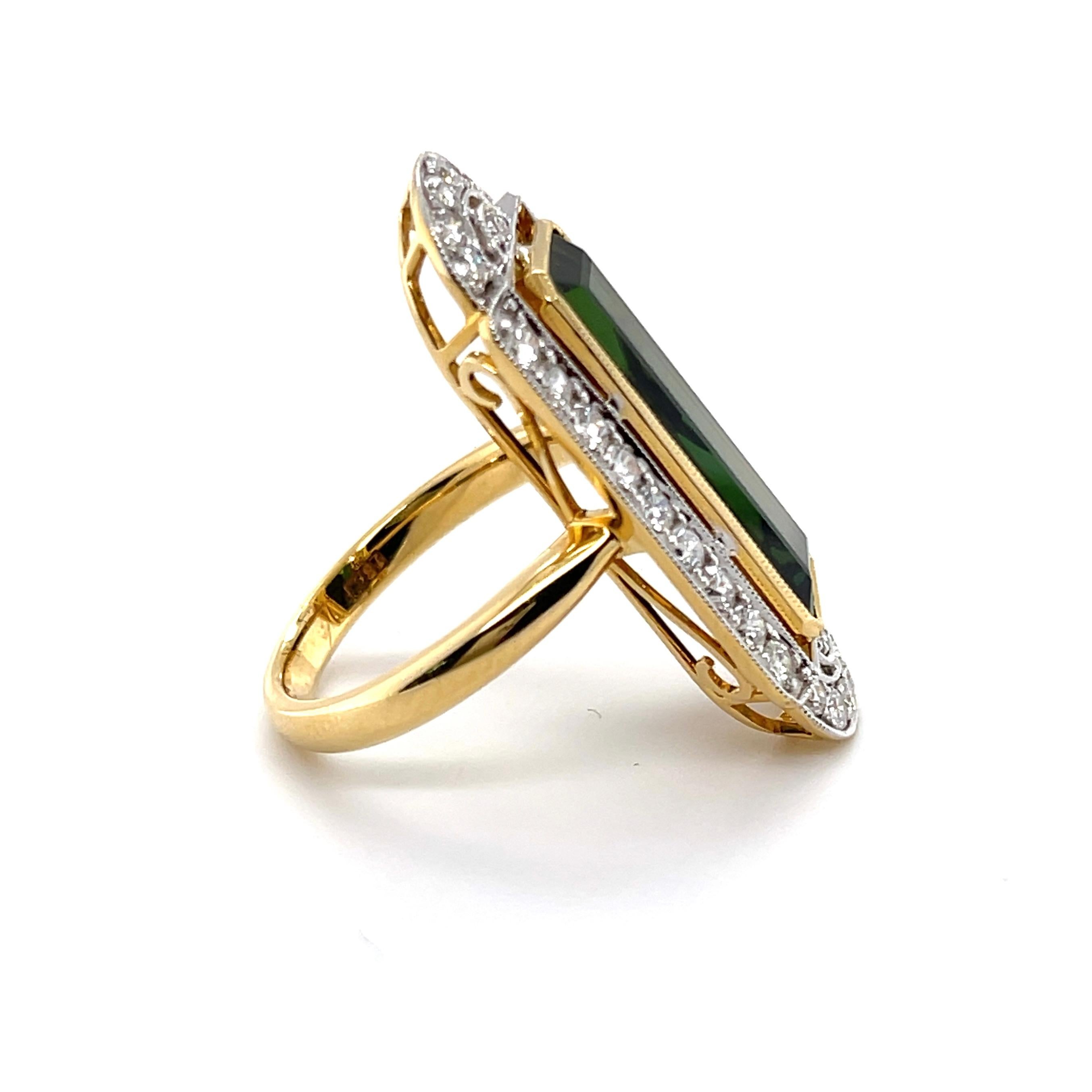 For Sale:  18ct Yellow Gold Art Deco Style Tourmaline and Diamond Ring 3