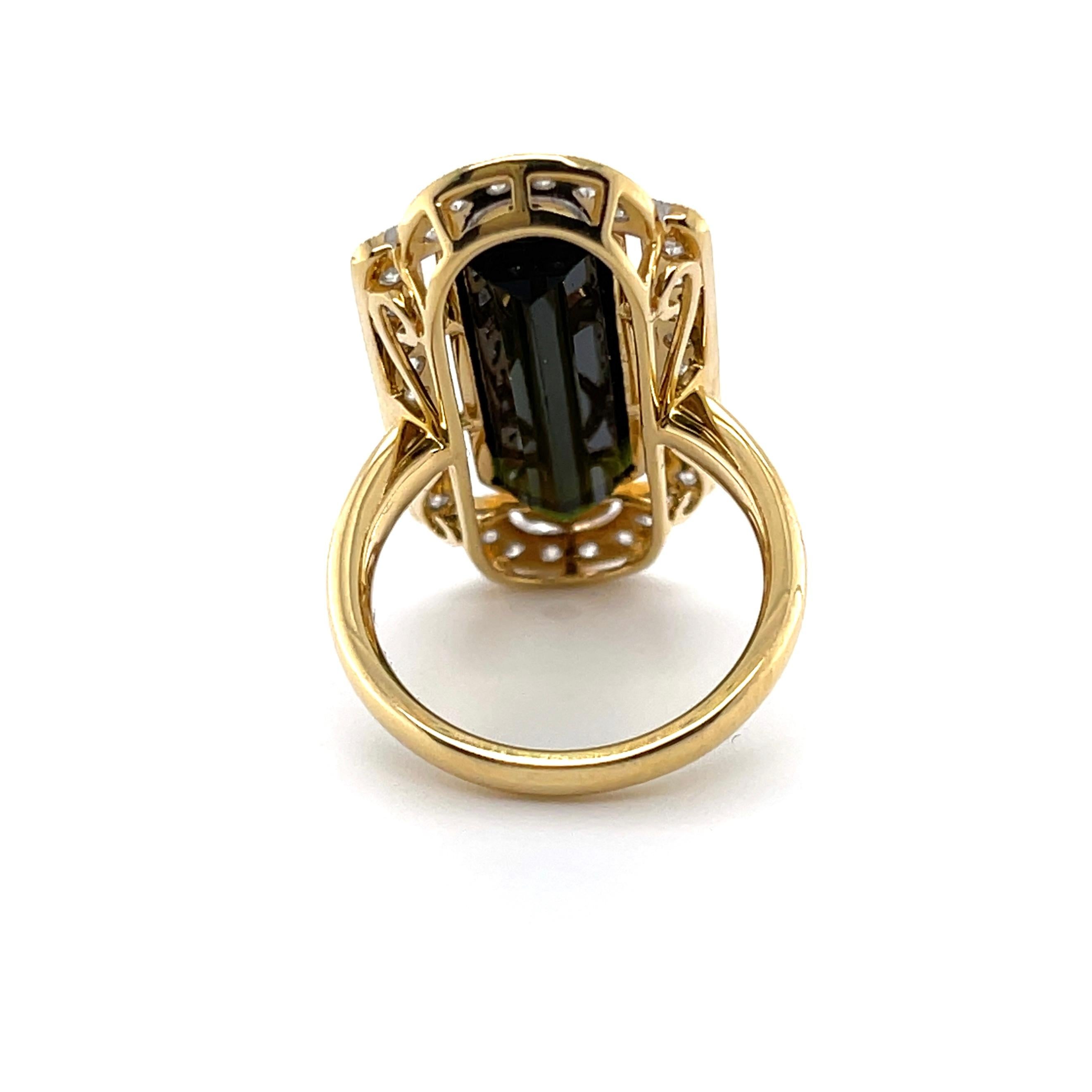 For Sale:  18ct Yellow Gold Art Deco Style Tourmaline and Diamond Ring 4