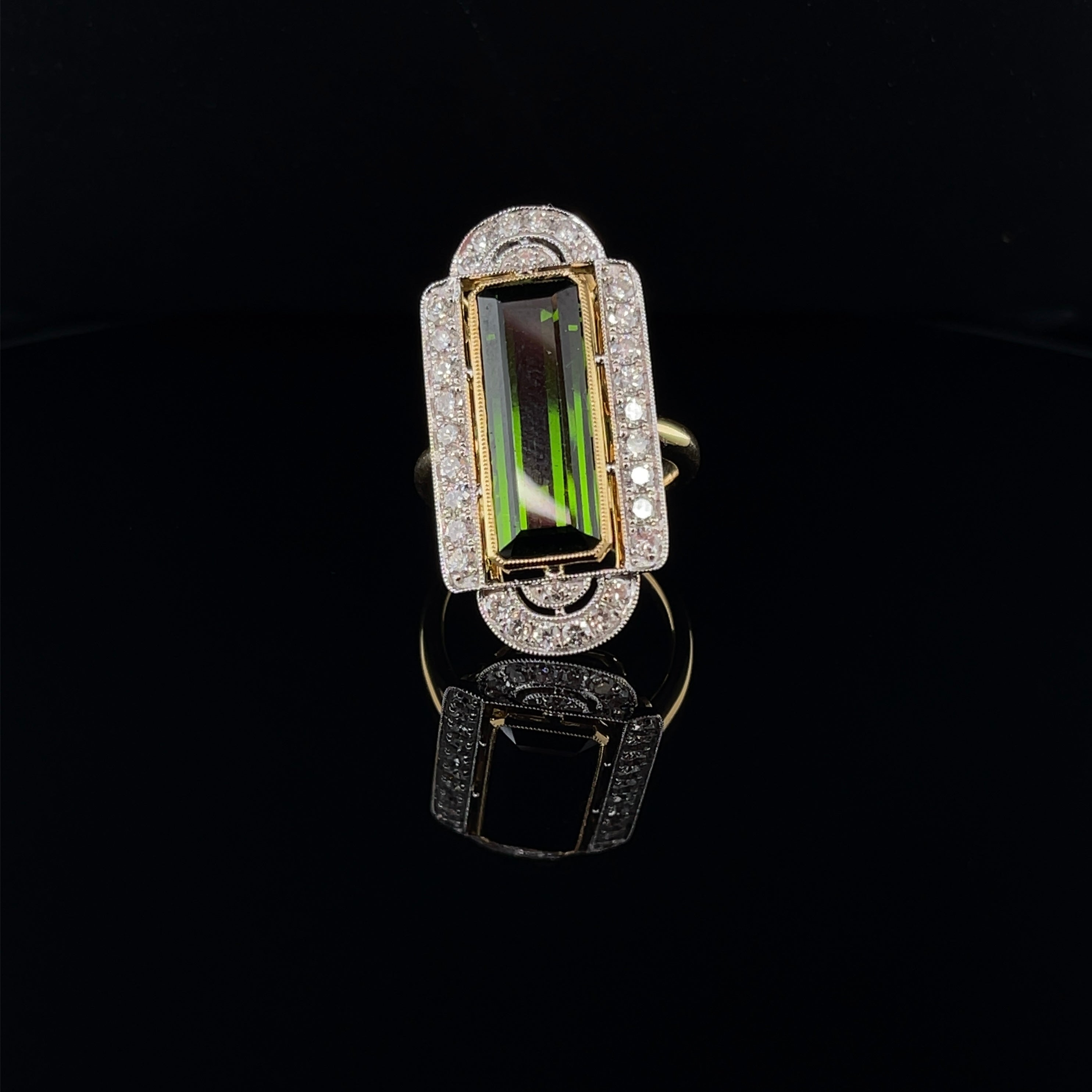 For Sale:  18ct Yellow Gold Art Deco Style Tourmaline and Diamond Ring 6