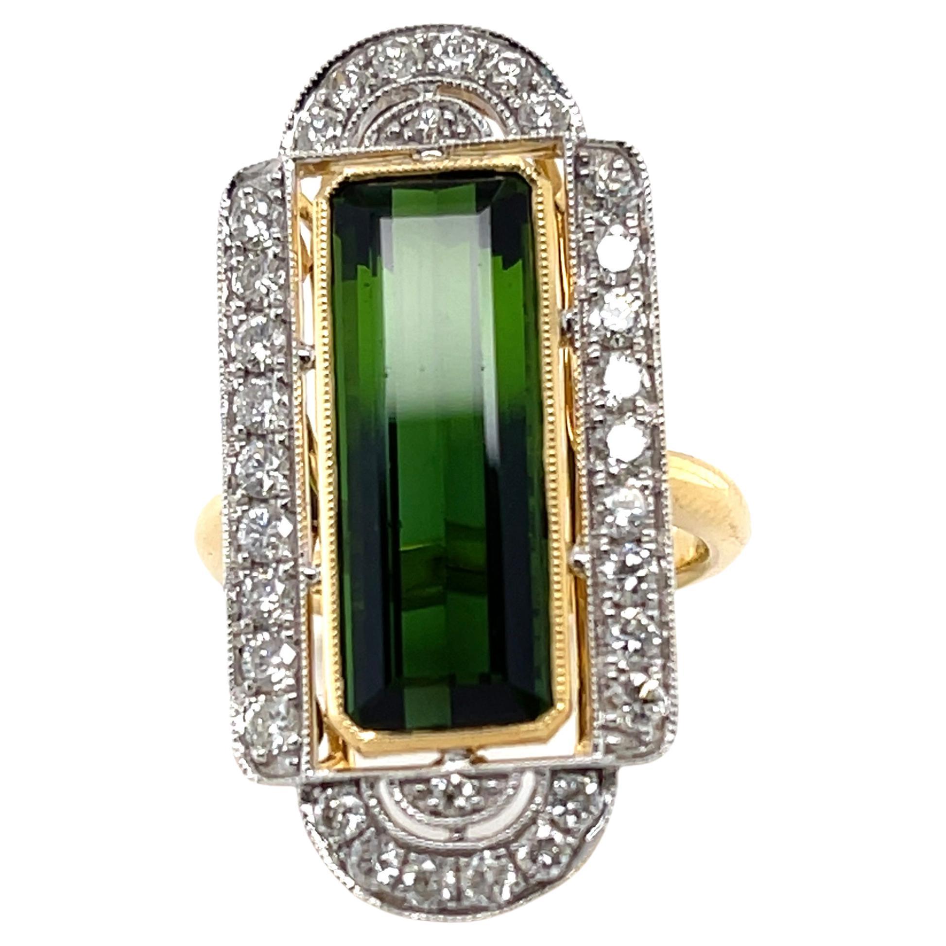 For Sale:  18ct Yellow Gold Art Deco Style Tourmaline and Diamond Ring