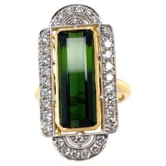 18 Karat Gelbgold Art Deco Stil Turmalin und Diamant Ring