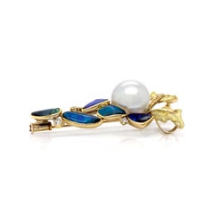 18ct Yellow Gold Australian Opal, Pearl & Diamond Brooch