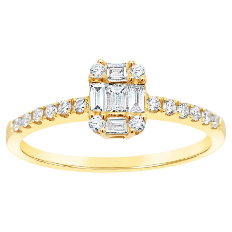 Classic Round Diamond Engagement Ring with Tapered Baguettes For Sale ...