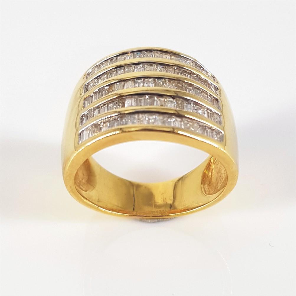 Modern 18ct Yellow Gold Baguette Cut Diamond Ring For Sale