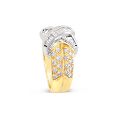 18 Karat Yellow Gold Baguette & Round 1 Carat Diamond Bow Ring