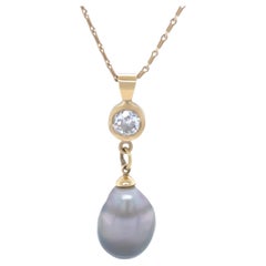 Collier de perles de culture noires baroques et diamants en or jaune 18ct 1.02ct