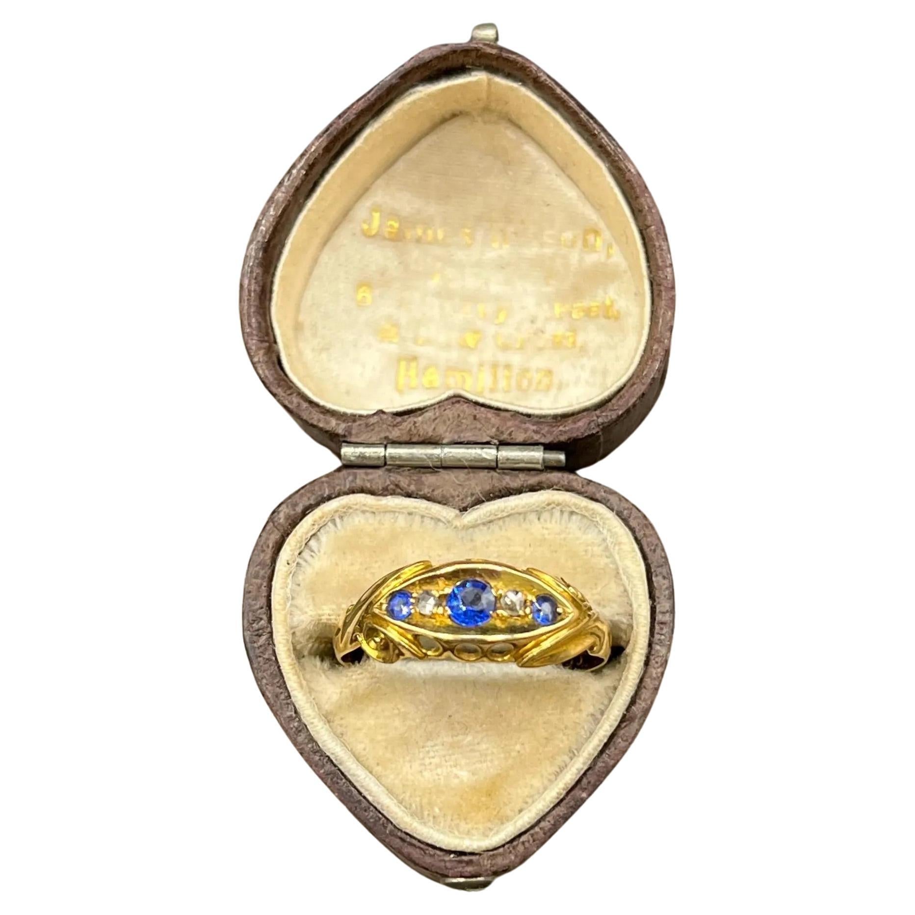 18ct Yellow Gold, Birmingham Hallmarked 1907, Edwardian Sapphire 
Diamond Ring For Sale