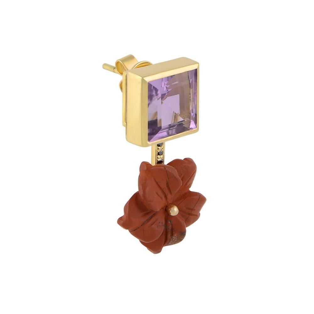 18ct yellow gold, black diamond, amethyst and hand-carved jasper earrings
One-of-a-kind
Hallmarked

“The romanticised Orient with its deep, opulent colours, rich decorative culture and vibrant history of storytelling became the perfect narrative for