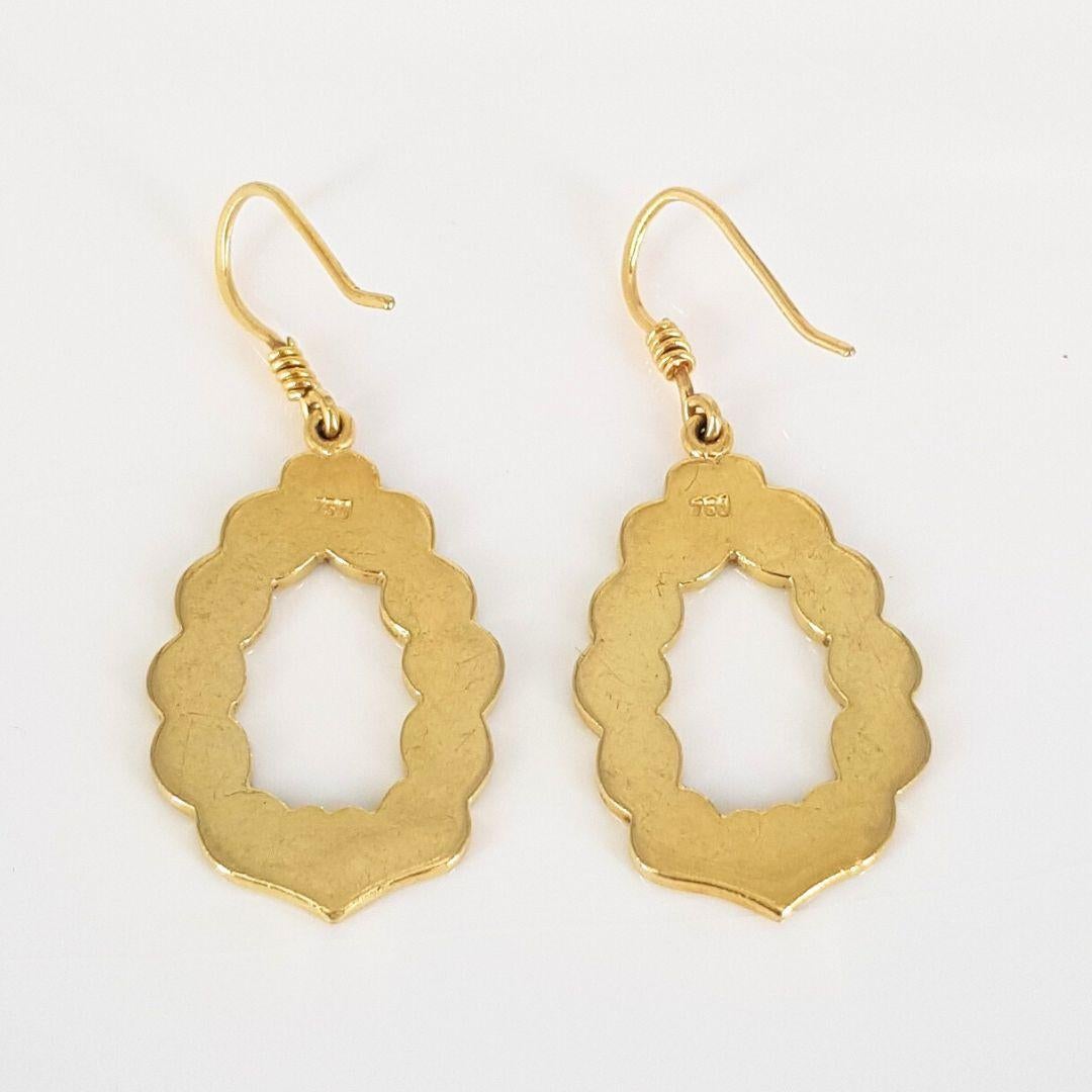 Women's 18ct Yellow Gold Black Enamel Hearts Drop Earrings For Sale