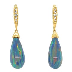 18ct Yellow Gold Black Opal and Diamond Earrings