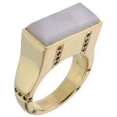 18ct Yellow Gold, Black Sapphire and Agate Ring