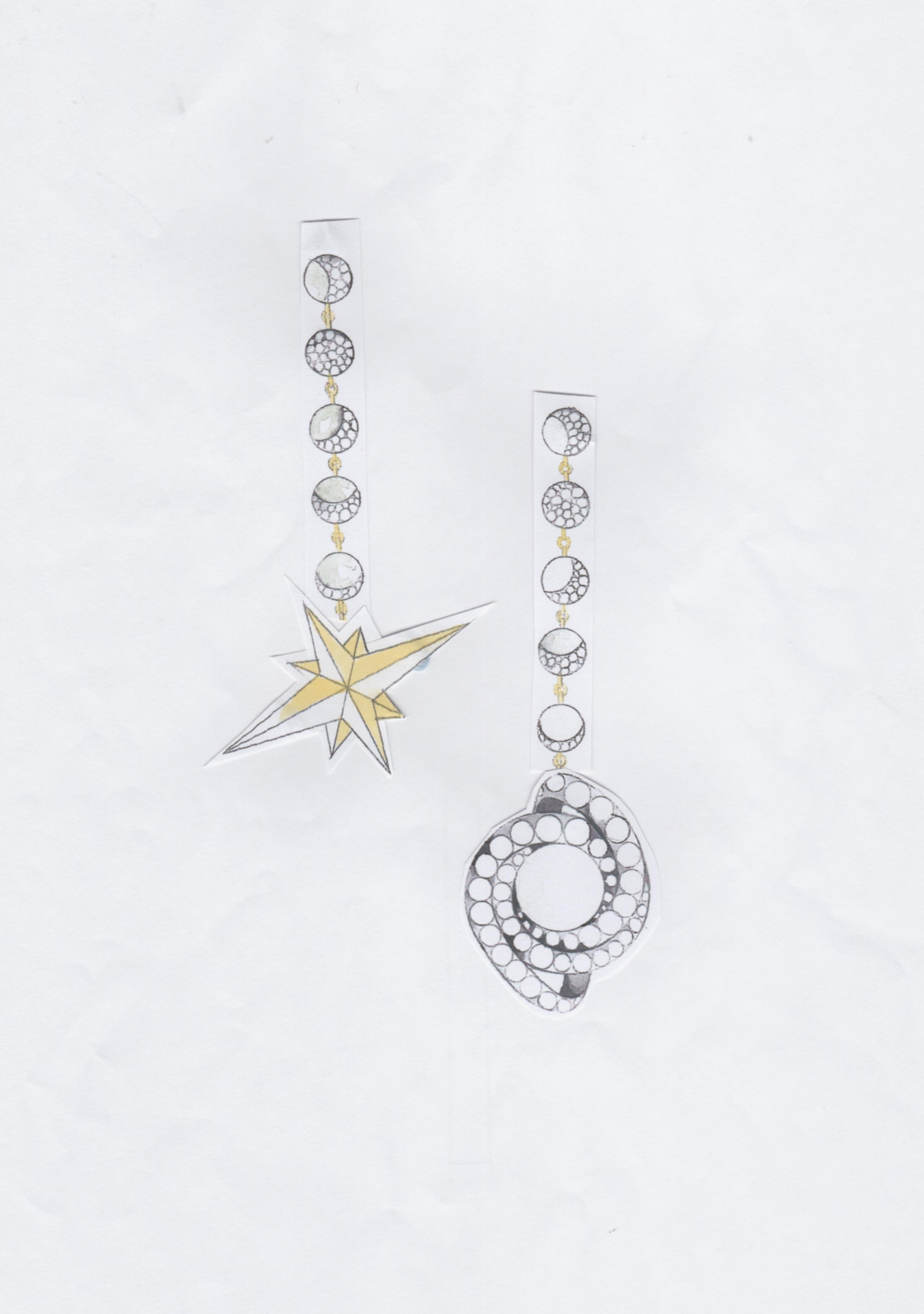 Women's 18 Carat Yellow Gold, Blackened Silver, Pearl and Diamond Star Earrings For Sale